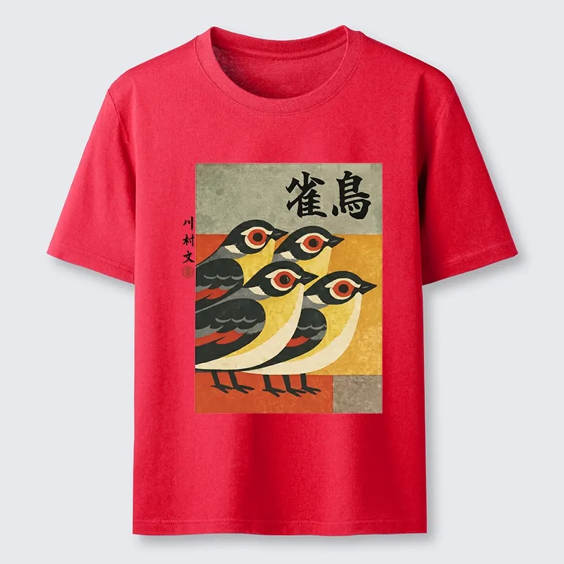 Tokyo-Tiger Cute Sparrows In Retro Japanese Print Classic T-Shirt