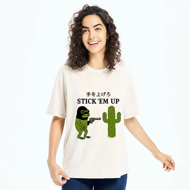 Tokyo-Tiger Stick Em Up Frog Funny Washed T-Shirt