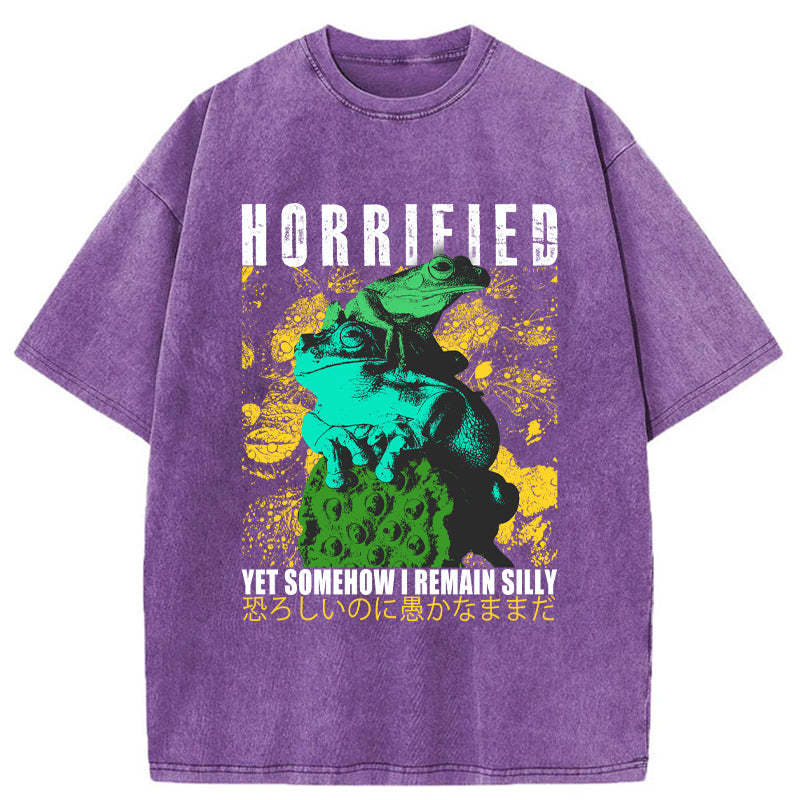 Tokyo-Tiger Horrified Two Frogs Funny Washed T-Shirt