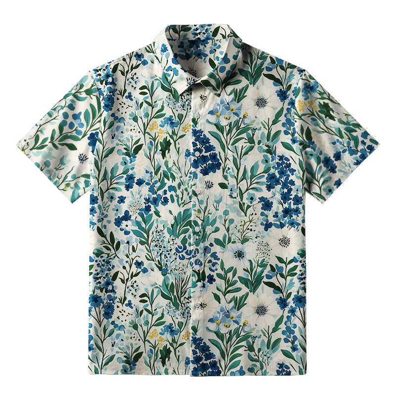 Tokyo-Tiger Serenely Blue Flora Button-up Shirt