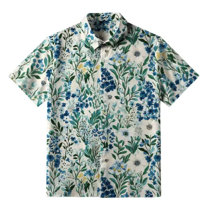 Tokyo-Tiger Serenely Blue Flora Button-up Shirt