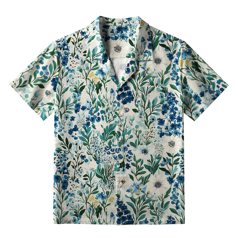 Tokyo-Tiger Serenely Blue Flora Aloha Hawaiian Shirt