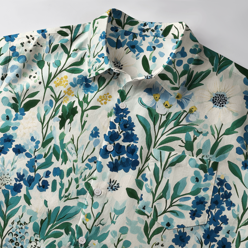 Tokyo-Tiger Serenely Blue Flora Button-up Shirt