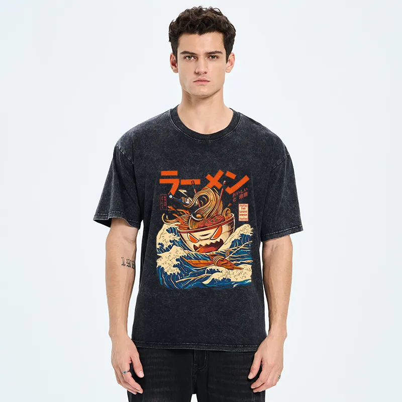 Tokyo-Tiger The Great Wave Ramen Yokai Washed T-Shirt