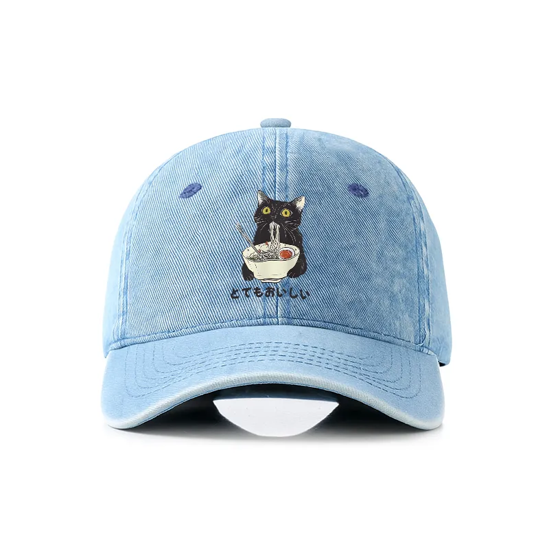 Tokyo-Tiger Cats Eat Ramen Noodles Denim Cap