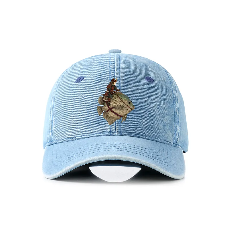 Tokyo-Tiger Samurai Riding A Fish Denim Cap