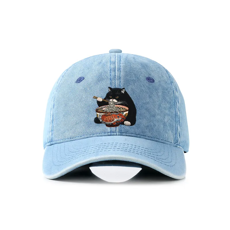 Tokyo-Tiger Fat Cat Eating Ramen Denim Cap