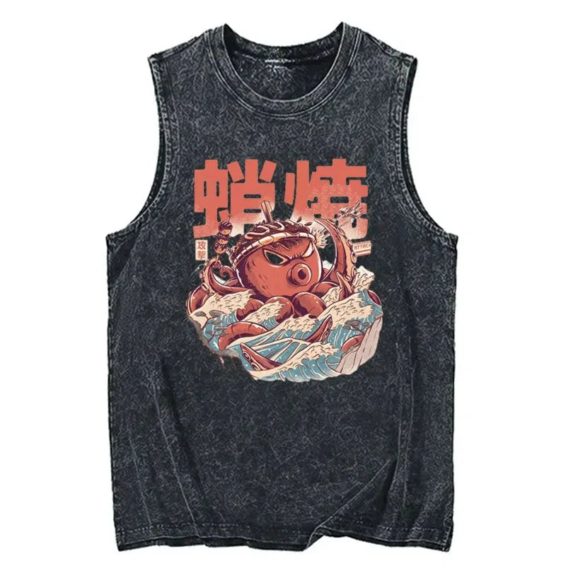 Tokyo-Tiger The Great Wave Takoyaki Attack Cotton Wash Tank