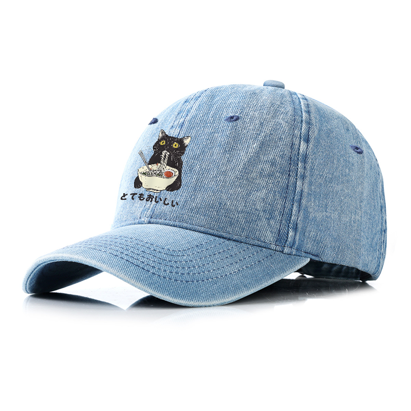 Tokyo-Tiger Cats Eat Ramen Noodles Denim Cap