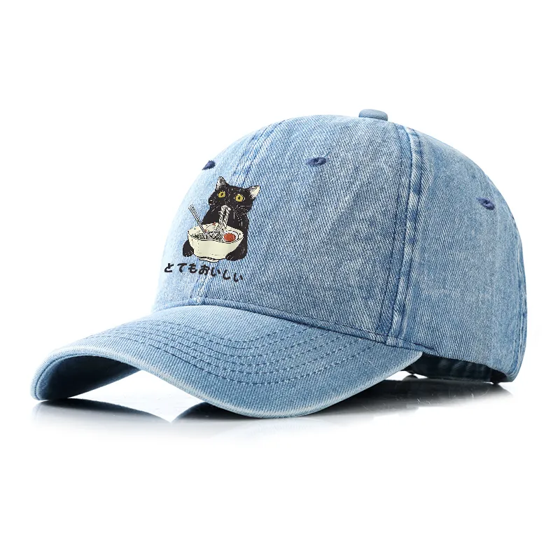 Tokyo-Tiger Cats Eat Ramen Noodles Denim Cap