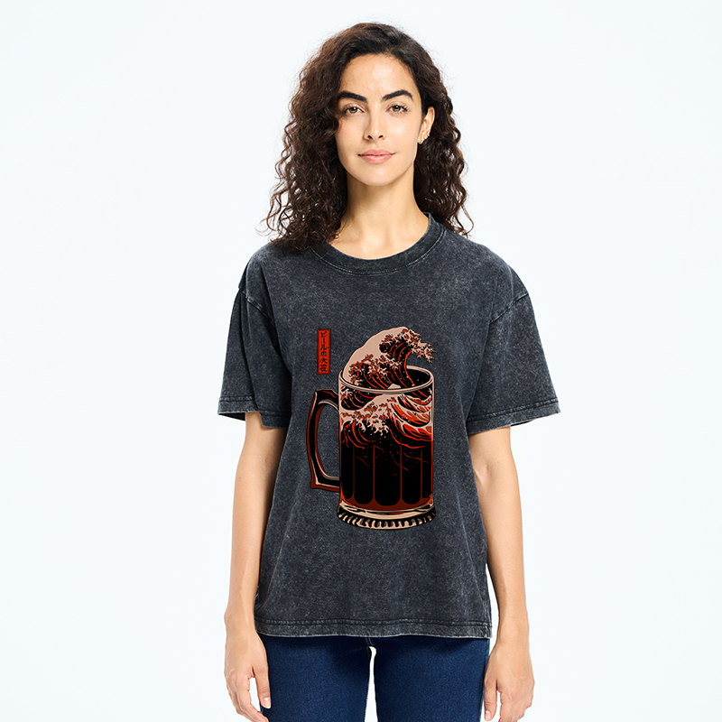 Tokyo-Tiger The Great Wave Off Beer Japanese Washed T-Shirt