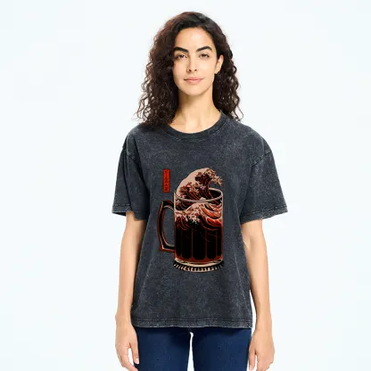 Tokyo-Tiger The Great Wave Off Beer Japanese Washed T-Shirt