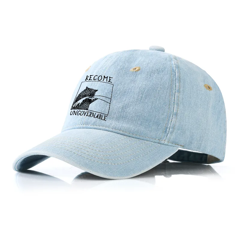 Tokyo-Tiger Cat Biting Arm Denim Cap