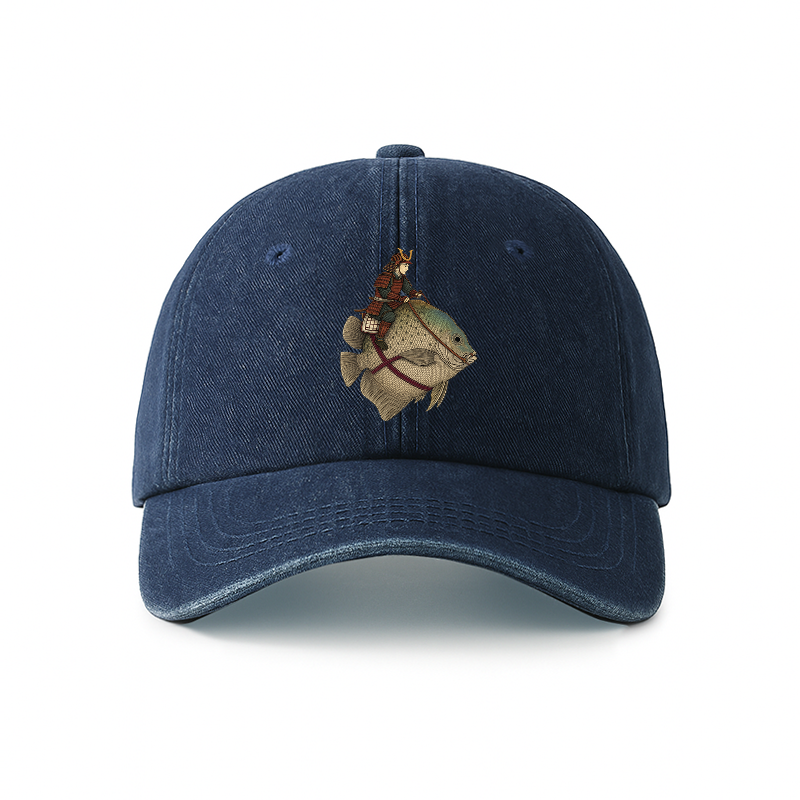 Tokyo-Tiger Samurai Riding A Fish Denim Cap