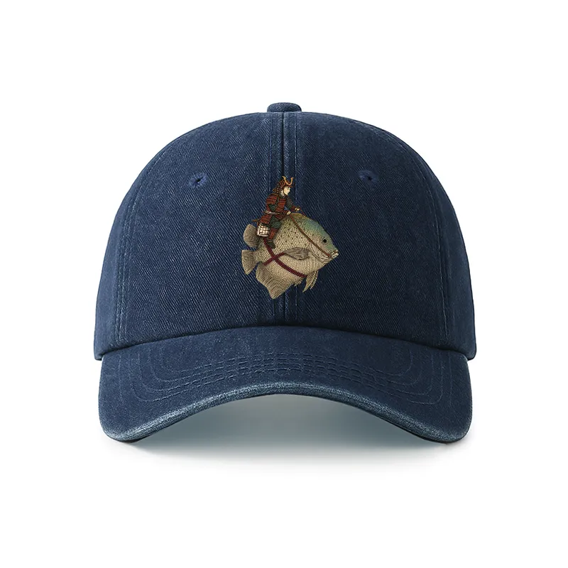 Tokyo-Tiger Samurai Riding A Fish Denim Cap