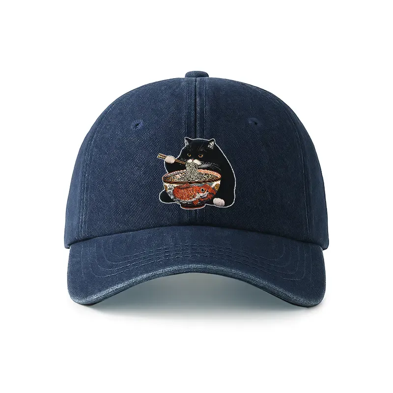 Tokyo-Tiger Fat Cat Eating Ramen Denim Cap