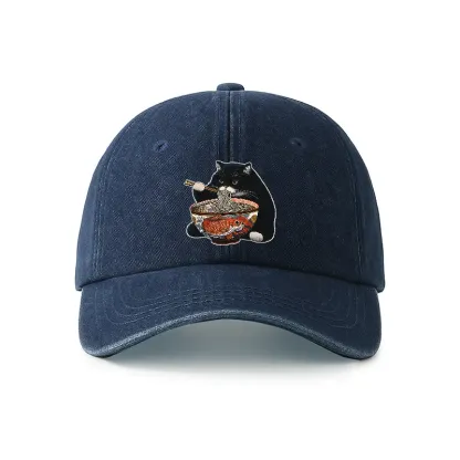 Tokyo-Tiger Fat Cat Eating Ramen Denim Cap