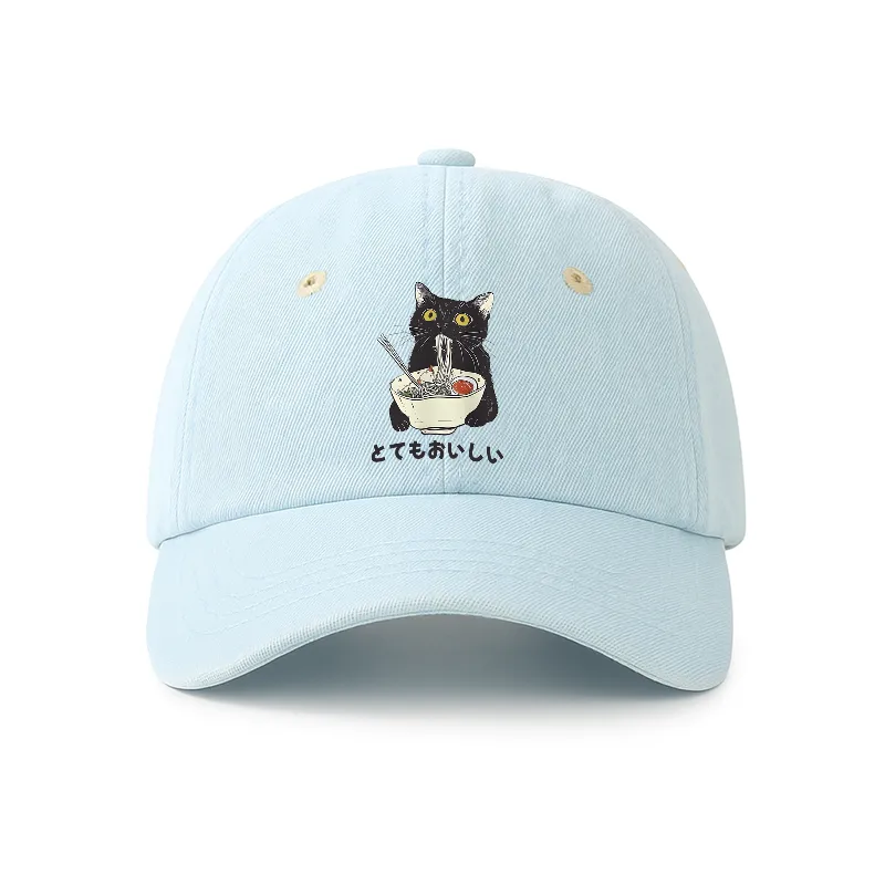 Tokyo-Tiger Cats Eat Ramen Noodles Denim Cap