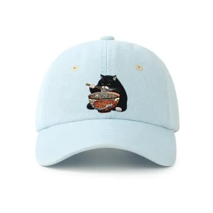 Tokyo-Tiger Fat Cat Eating Ramen Denim Cap