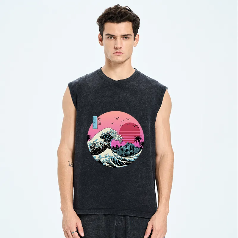 Tokyo-Tiger Japanese The Great Retro Wave Cotton Washed Tank