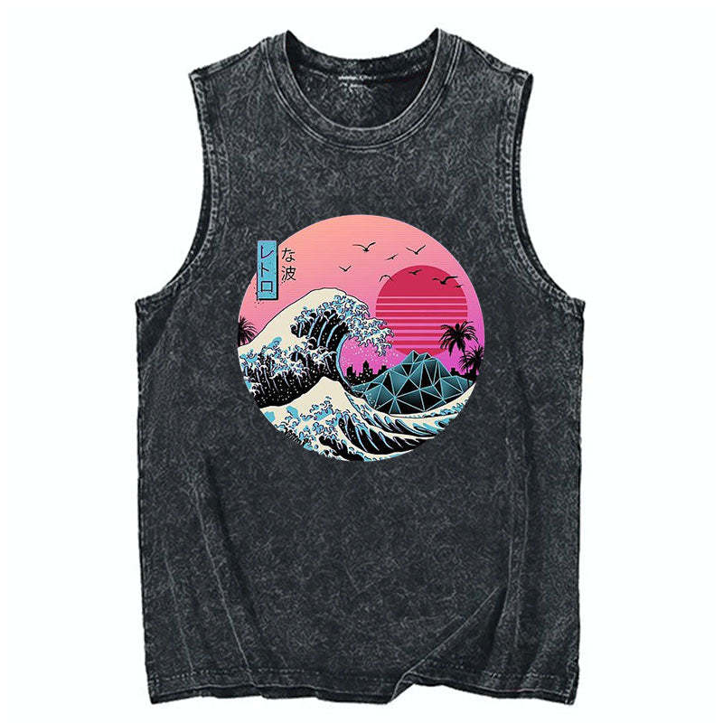 Tokyo-Tiger Japanese The Great Retro Wave Cotton Washed Tank Sale