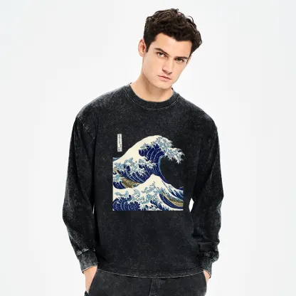 Tokyo-Tiger The Great Wave KanaGawa Washed Long Sleeve T-Shirt