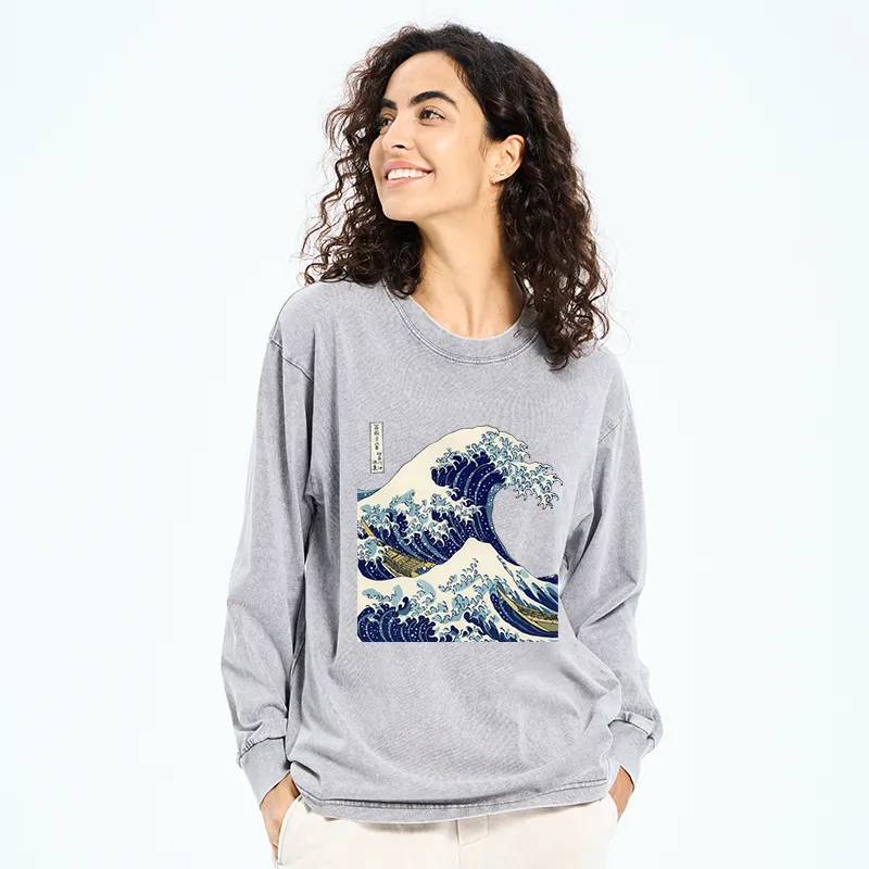 Tokyo-Tiger The Great Wave KanaGawa Washed Long Sleeve T-Shirt