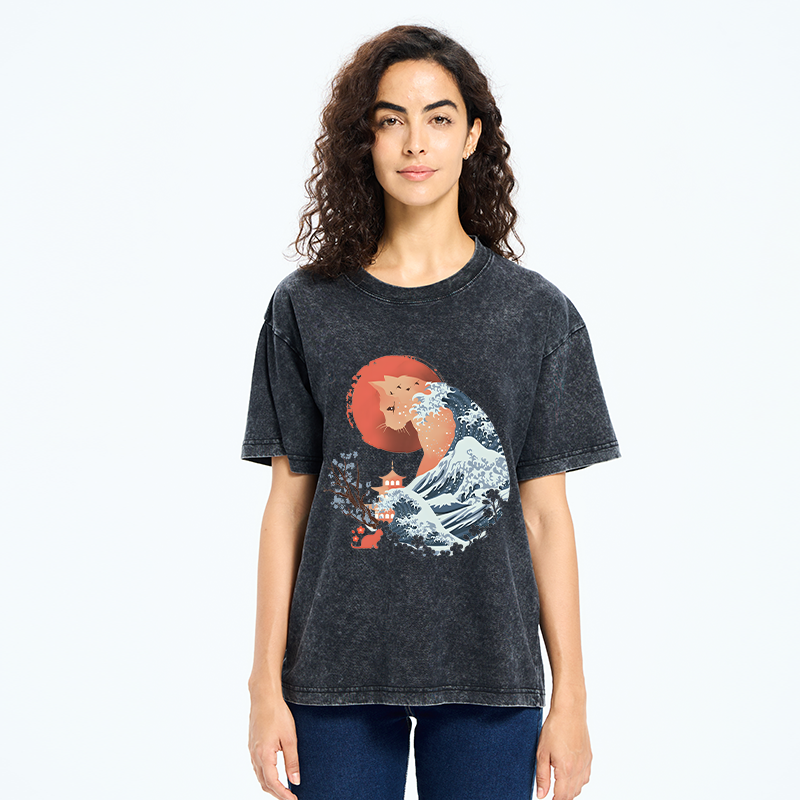 Tokyo-Tiger Spirit Cat Wave Japan Washed T-Shirt