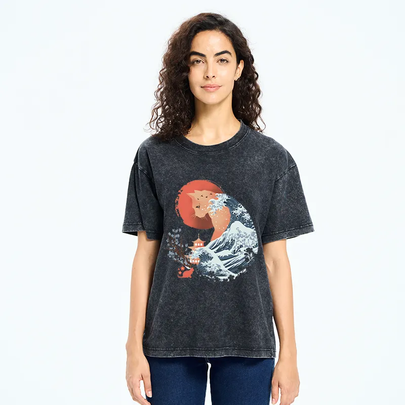Tokyo-Tiger Spirit Cat Wave Japan Washed T-Shirt