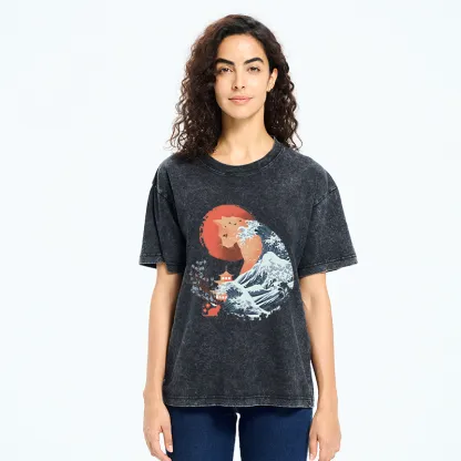 Tokyo-Tiger Spirit Cat Wave Japan Washed T-Shirt