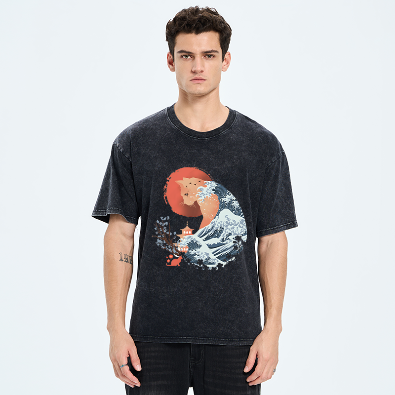 Tokyo-Tiger Spirit Cat Wave Japan Washed T-Shirt
