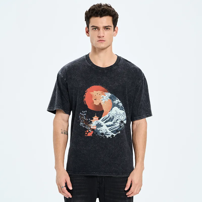 Tokyo-Tiger Spirit Cat Wave Japan Washed T-Shirt