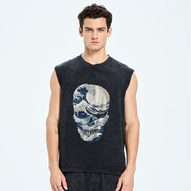 Tokyo-Tiger Great Wave Skull Cotton Washed Tank