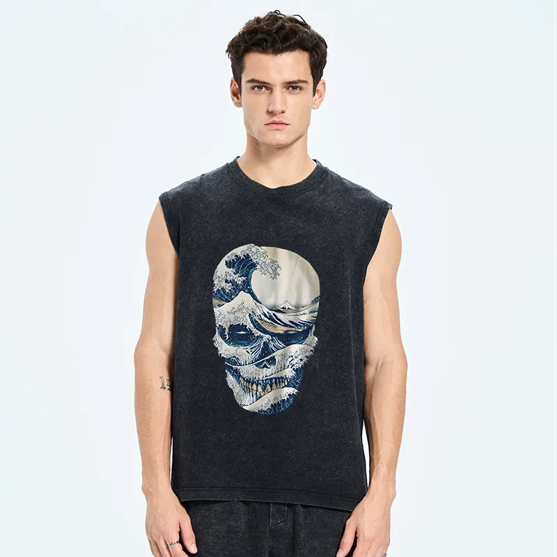 Tokyo-Tiger Great Wave Skull Cotton Washed Tank