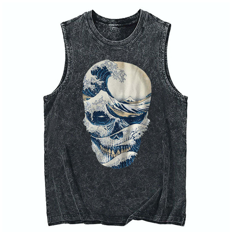 Tokyo-Tiger Great Wave Skull Cotton Washed Tank Sale