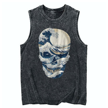 Tokyo-Tiger Great Wave Skull Cotton Washed Tank