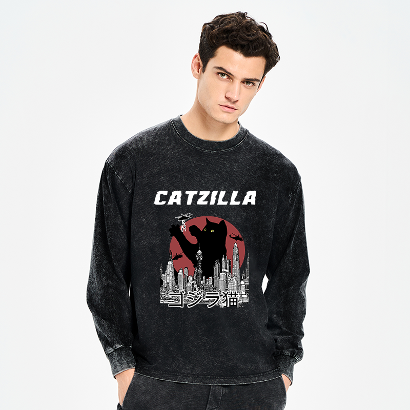 Tokyo-Tiger Catzilla Vintage Washed Long Sleeve T-Shirt