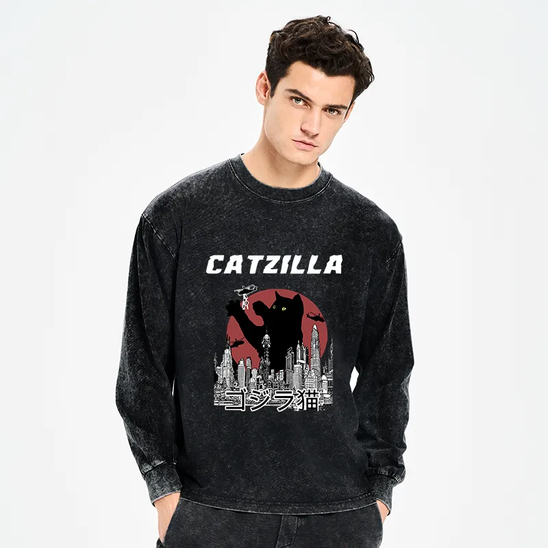 Tokyo-Tiger Catzilla Vintage Washed Long Sleeve T-Shirt