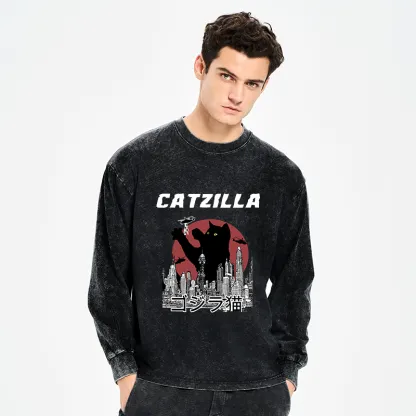 Tokyo-Tiger Catzilla Vintage Washed Long Sleeve T-Shirt