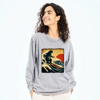 Tokyo-Tiger The Great Wave Washed Long Sleeve T-Shirt