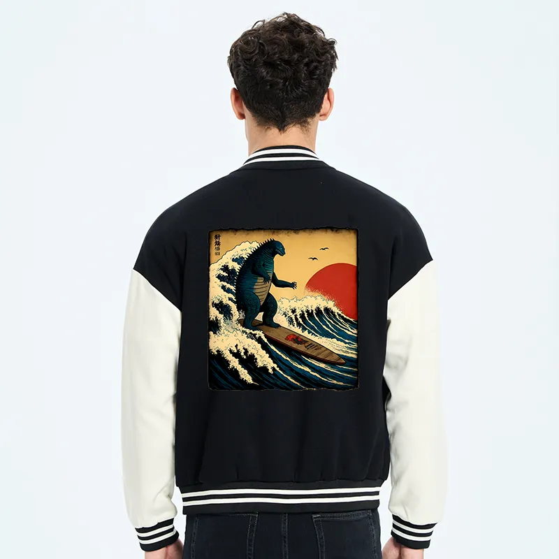 Tokyo-Tiger The Great Wave Embroidery Varsity Jacket