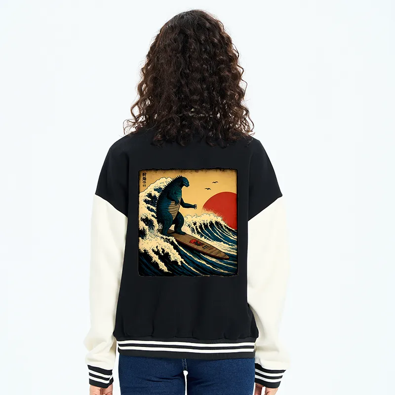 Tokyo-Tiger The Great Wave Embroidery Varsity Jacket