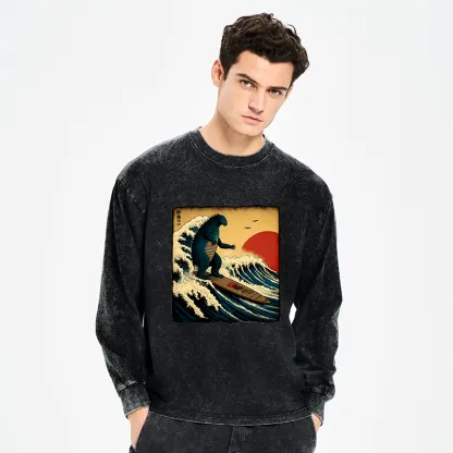 Tokyo-Tiger The Great Wave Washed Long Sleeve T-Shirt