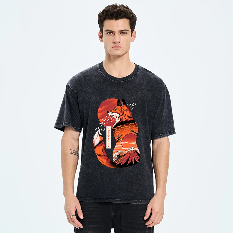 Tokyo-Tiger Japanese fox tattoo Washed T-Shirt