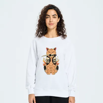 Tokyo-Tiger Catana Cat Skull Tattooed Samurai Sweatshirt