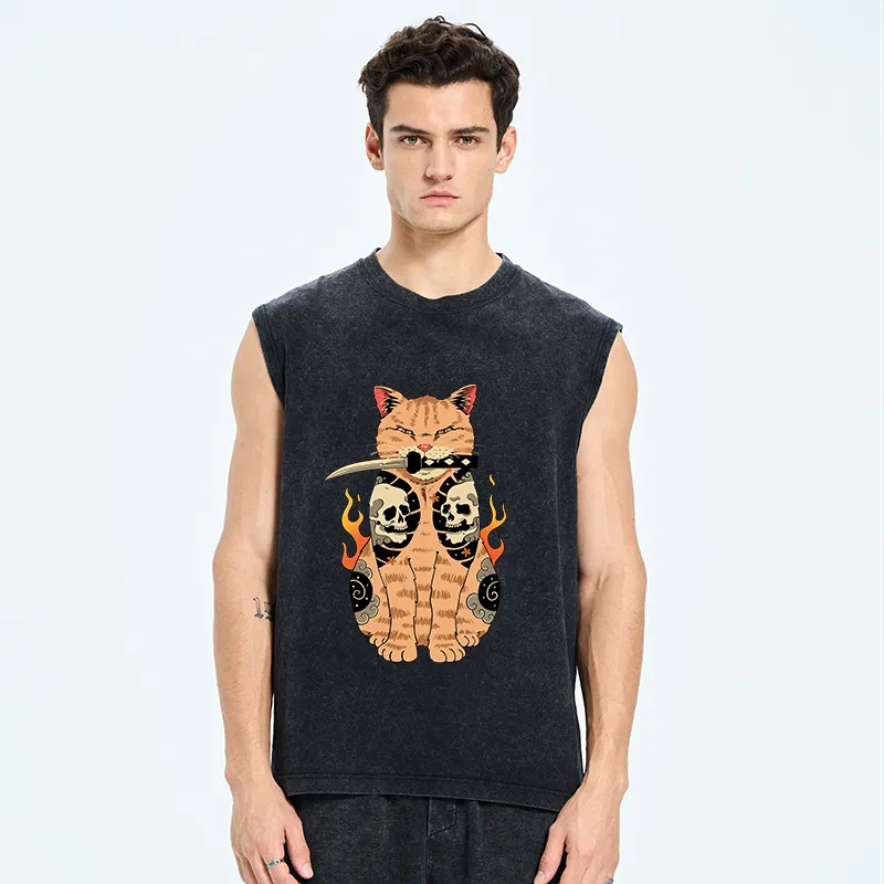 Tokyo-Tiger Catana Cat Skull Tattooed Samurai Tank