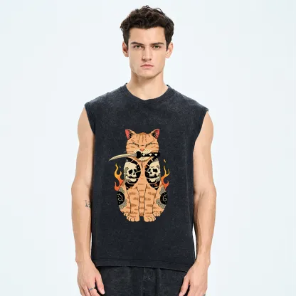 Tokyo-Tiger Catana Cat Skull Tattooed Samurai Tank