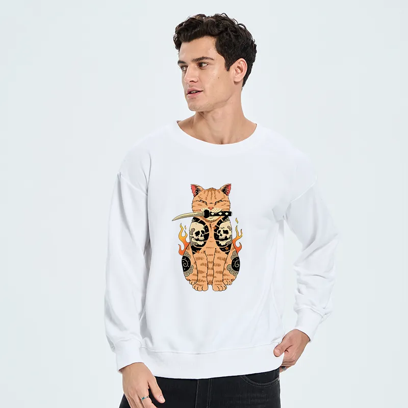Tokyo-Tiger Catana Cat Skull Tattooed Samurai Sweatshirt