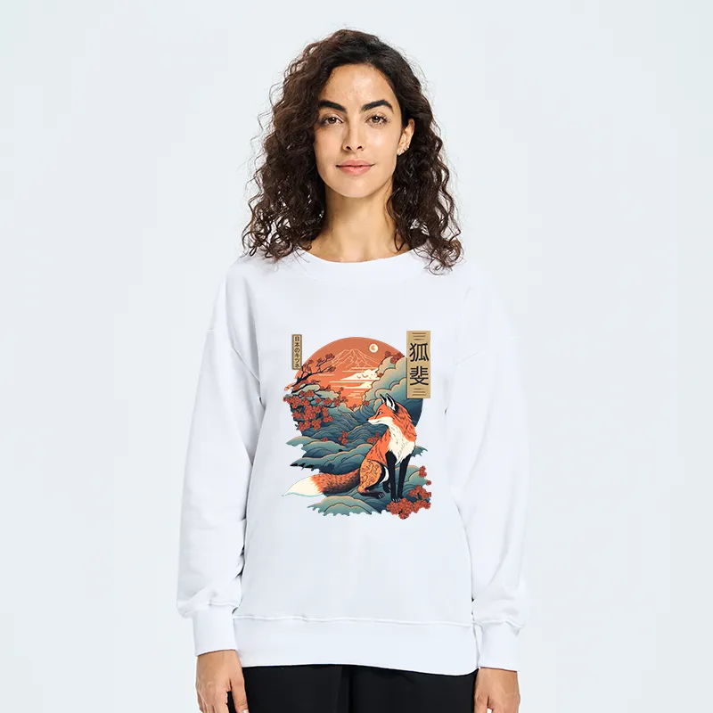 Tokyo-Tiger Japanese Kitsune Fox Sakura Sweatshirt