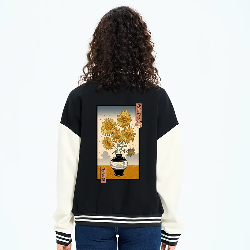 Tokyo-Tiger Sunflowers Ukiyo-e Embroidery Varsity Jacket
